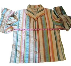 Orvis Vintage Women's Size S 100% Cotton Striped Blazer Jacket One Button - Picture 1 of 5