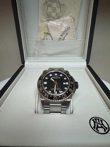 Armand Nicolet GMT Black/Rose Gold Bezel 44m Automatic SWISS MADE Box Papers - Picture 1 of 13
