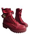 GUESS Women's Red Boots Lace Up 90s Style Combat Lug Sole Faux Leather Size 81/2