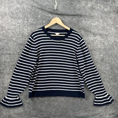 Suéter J Crew para mujer XL azul blanco a rayas pulóver manga campana lana preppy Foto 1 de 4