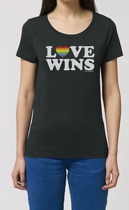 Love Wins Womens Gay Pride Heart ORGANIC T-Shirt LGBT Lesbian Ladies Peace Gift - Imagen 1 de 5