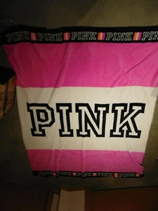 Victoria's Secret PINK Pink/Black/white Blanket Throw Fleece 50" x 60" - Picture 1 of 3