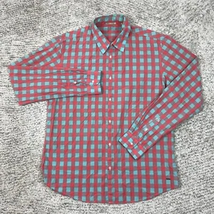 Scotch Soda Shirt Mens XL *STAINS* Long Sleeve Button Orange Mint Check Collared - Picture 1 of 12