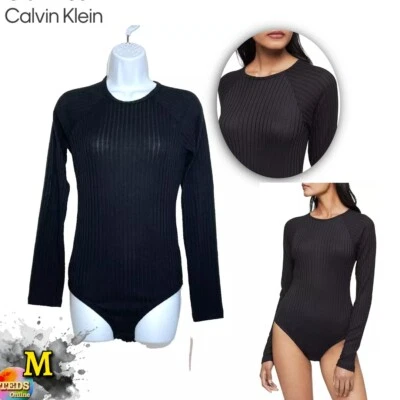 NWT Calvin Klein Women's M Bodysuit Polyester/Elastane Blend QF7783 Black $49 - Image 1 of 4