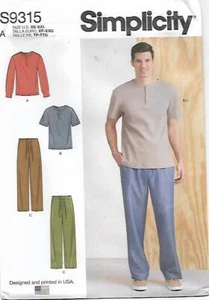 B90 SIMPLICITY S9315: MEN'S TOP & PANTS SIZE XS-XXL SEWING PATTERN - Picture 1 of 3