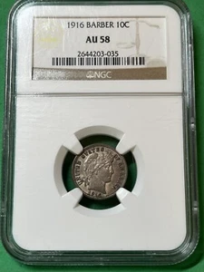 1916 Barber Dime NGC Certified AU 58 - Picture 1 of 2