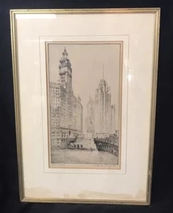 S. Chester Danforth Etching Signed Chicago “Three Towers” - Picture 1 of 8