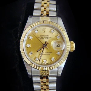 Rolex Datejust Lady 2Tone 18k Yellow Gold Steel Watch FACTORY Diamond Dial 69173 - Picture 1 of 5