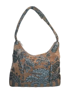 Sac à main bandoulière tapis tapisserie Isabellas Journey marron gris rayures florales - Photo 1/12