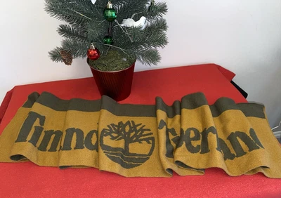 NUEVO Tejido Timberland Bufanda Reversible Dorado Marrón y Verde Oliva Logo Foto 1 de 3