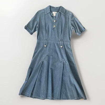 Vestido vintage Chadwicks Demin manga corta talla 10 sin cinturón 100 % algodón plisado Foto 1 de 4