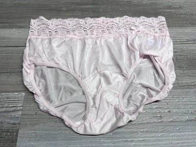 Bragas románticas vintage Olga rosa satinado encaje mojado corte alto talla 5 #J Foto 1 de 4