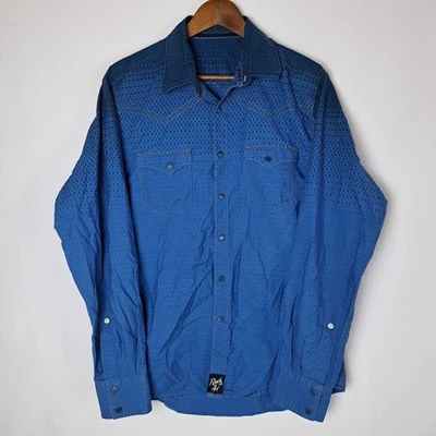 Camisa Wrangler Rock 47 Western Para Hombre Grande Azul Perla A Presión Manga Larga 2 Bolsillos Foto 1 de 4