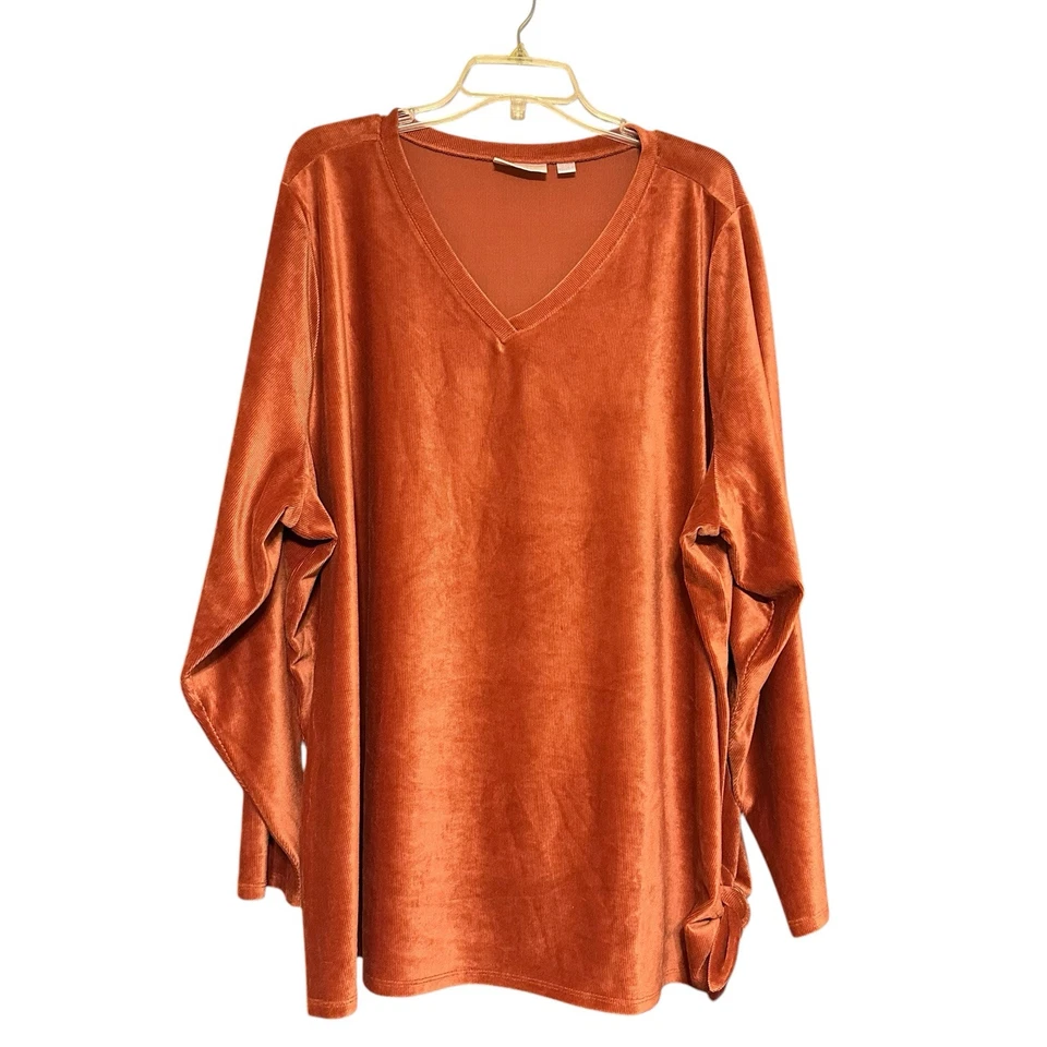 Belle by Kim Gravel Velvet Corduroy V-Neck Grommet Side Tie Top 5X - Image 1 of 4