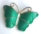 1940-50's Ivar Holth Butterfly brooch green and white Norway enameled Sterling