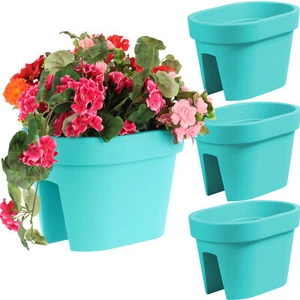 3x Balkonkiste Blumenkasten Geländerkasten Geländertopf 39,5cm 12,3L Türkis oval - Bild 1 von 11