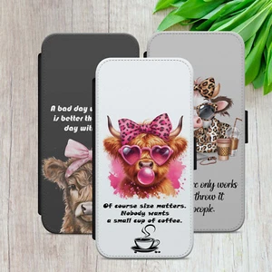COW COFFEE QUOTE FLIP FOR IPHONE SAMSUNG GOOGLE WALLET PHONE CASE COVER GIFT - Picture 1 of 18