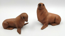 Vintage Made In Alaska Stoneware Sea Lion Seal Figurine Set Of 2 1992 Signed 