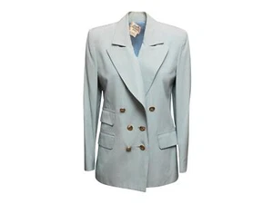 Vintage Light Blue Hermes Double-Breasted Silk Blazer Size FR 36 - Picture 1 of 7