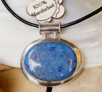 Extrem Groß Schlicht Bauhaus Design 925er Silber Kettenanhänger Lapislazuli Blau - Bild 1 von 4