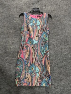 Tommy Hilfiger Blue Paisley Scuba Stretch Career Office Women Shift Dress Size 6 - Picture 1 of 8