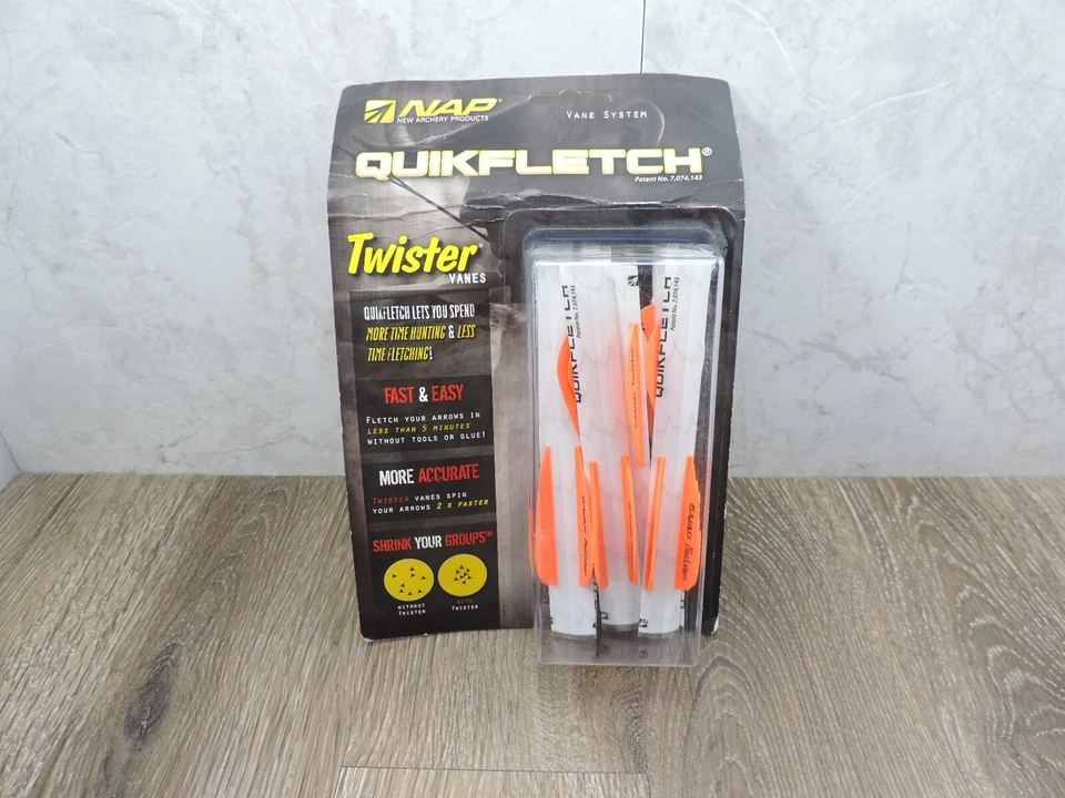 Nap Quikfletch Twister Arrow Fletching System 2" Veins Orange/white 60-637 6pk