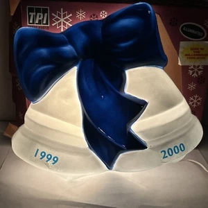 TPI Blow Mold Silver Bells With Bow Blue Christmas Wall Hanging Lighted Vtg 1999 - Picture 1 of 16