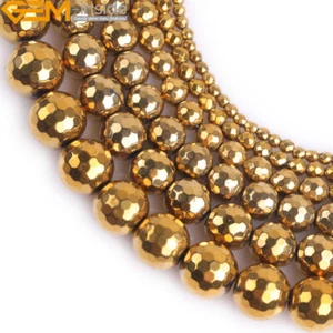 Hematite Gold Metal Coated Bead Faceted Spacers For Jewelry Making Strand 15" - Picture 1 of 31