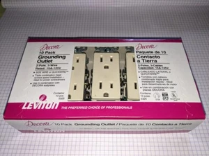 NEW LEVITON DECORA 10 PACK GROUNDING OUTLET 2-POLE 3 WIRE 5325-AMP ALMOND - Picture 1 of 2