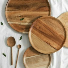 GOMMA ROTONDA IN LEGNO Vassoio PANE TORTA DESSERT PLATE Servizio da tavola cibo al servizio di Pan