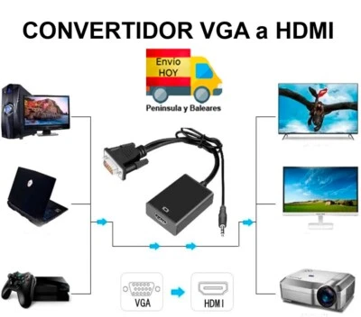 Convertidor VGA a HDMI con Audio Cable Adaptador ENTRADA VGA , SALIDA HDMI  1080 - Imagen 1 de 4