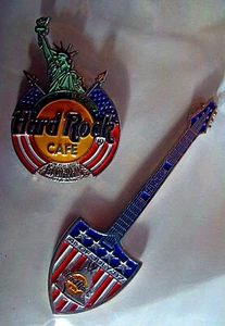 BANGKOK 4th JULY 1997 STATUE OF LIBERTY & BELL GUITAR Hard Rock Cafe 2 PIN SET - Picture 1 of 3