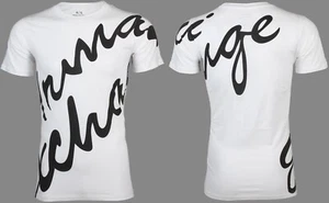 ARMANI EXCHANGE White Black SCRIPT Short Sleeve Slim Fit Designer T-shirt NEW - Picture 1 of 9