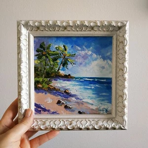 Tropical Beach Hawaii Painting Landscape Impasto Oil Painting Original Art 6х6 - Picture 1 of 6