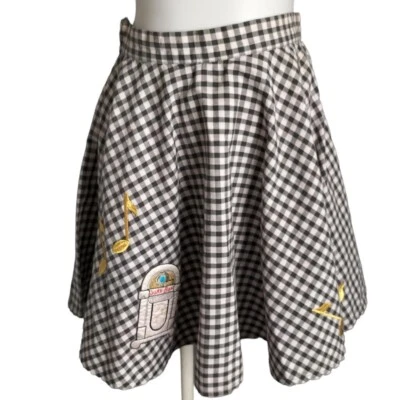 Handmade High Waisted Black Plaid Gingham Rockabilly Flared Mini Skirt Size 8 - Image 1 of 4