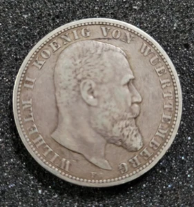 German States - Wurttemberg - 5 Francs - 1892 - 0.9000 Silver - KM# 632 - Picture 1 of 2