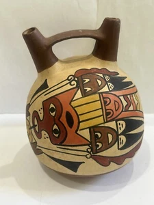 VINTAGE NAZCA PERU ETHNIC HANDPAINTED DOUBLE SPOUT VESSEL PERUVIAN POTTERY - Picture 1 of 10
