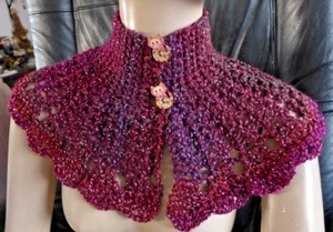 Hecho a mano cuello de ganchillo bufanda abrigo chal multicolor suave capelet botones regalo - Imagen 1 de 15