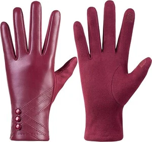 Women's Touchscreen Leather Gloves - Warm Lined - S/M - Picture 1 of 7