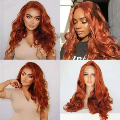 Pelucas sintéticas completas delanteras de encaje rojo cobre pelo largo ondulado juegos con disfraces fiesta de anime EE. UU. Foto 1 de 4