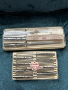 Set vintage di 8 coltelli da bistecca Carvel Hall di Briddell con sovrapposizione argento e intaglio - Foto 1 di 8