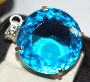 99.45 Ct+ Large Brazilian Blue Round Topaz Pendant Loose Gemstone Gift for Women - Picture 1 of 8