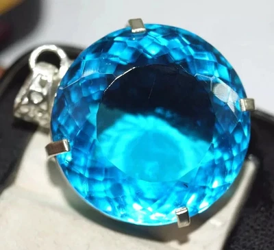 99.45 Ct+ Large Brazilian Blue Round Topaz Pendant Loose Gemstone Gift for Women - Image 1 of 4