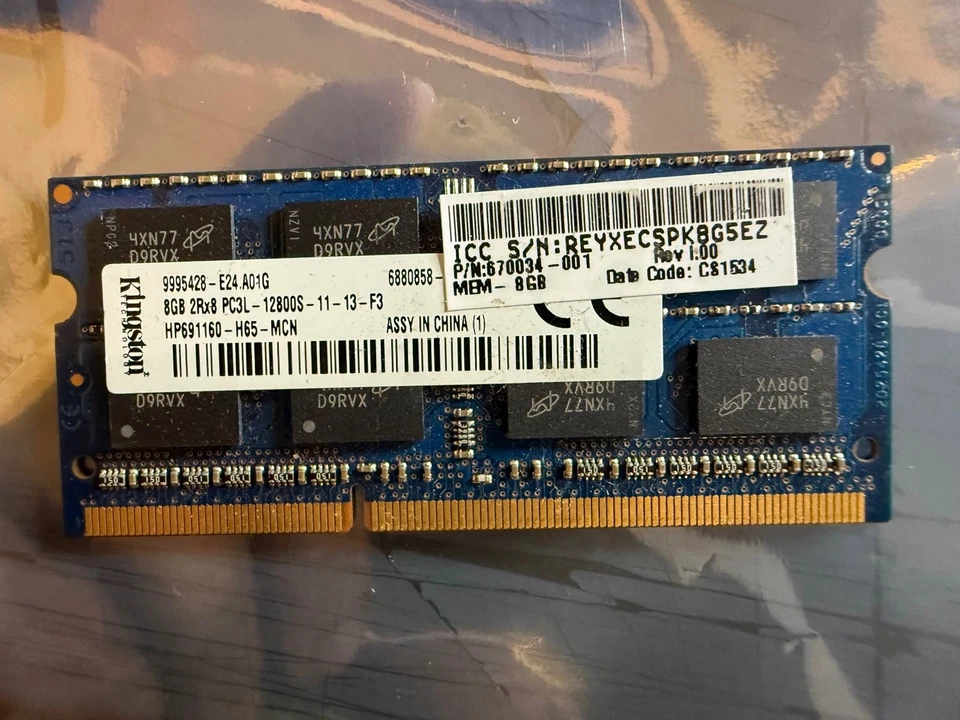 Kingston 8GB DDR3L PC3-12800S RAM Module 670034001 - Image 1 of 1