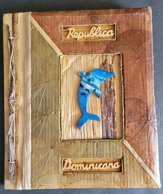 Handmade Natural Photo Album Republica Dominicana Wood Leather Bark 14" H NIP - Image 1 of 4