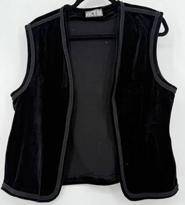 Chaleco de Terciopelo Negro Vintage ACT III Frente Abierto Sin Mangas Boho Capas Talla XL Gótico Foto 1 de 4
