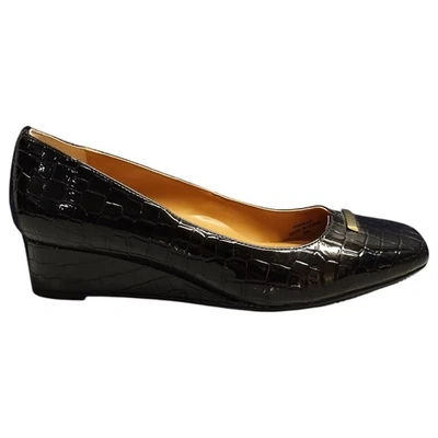 J. Renee Yaralla Flats Womens US 8W Black Croc Leather Wedge Square Toe Slip On - Image 1 of 4