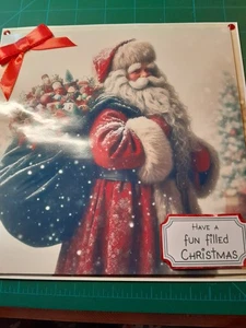 New Handmade Traditionally Santa Themed   Christmas Card Size 8" X 8" - Picture 1 of 5