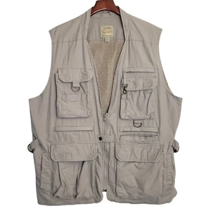 VTG Cabela's Safari Series Mens Utility Vest XL Khaki Tan Travel Fishing Hunting - Picture 1 of 16