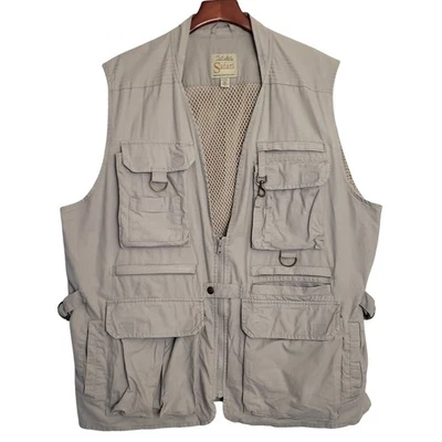 VTG Cabela's Safari Series Mens Utility Vest XL Khaki Tan Travel Fishing Hunting - Image 1 of 4